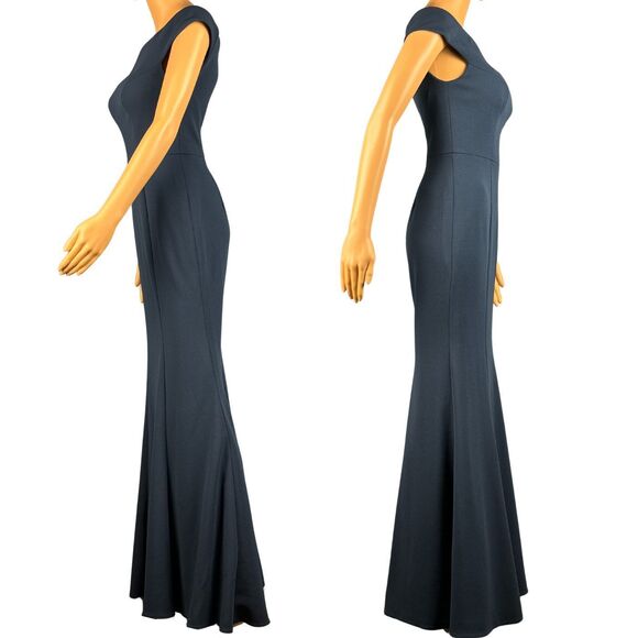 Azazie Nicolina Dress Mermaid Square Neckline Stretch Crepe Dark Navy Size A2 - Picture 2 of 8